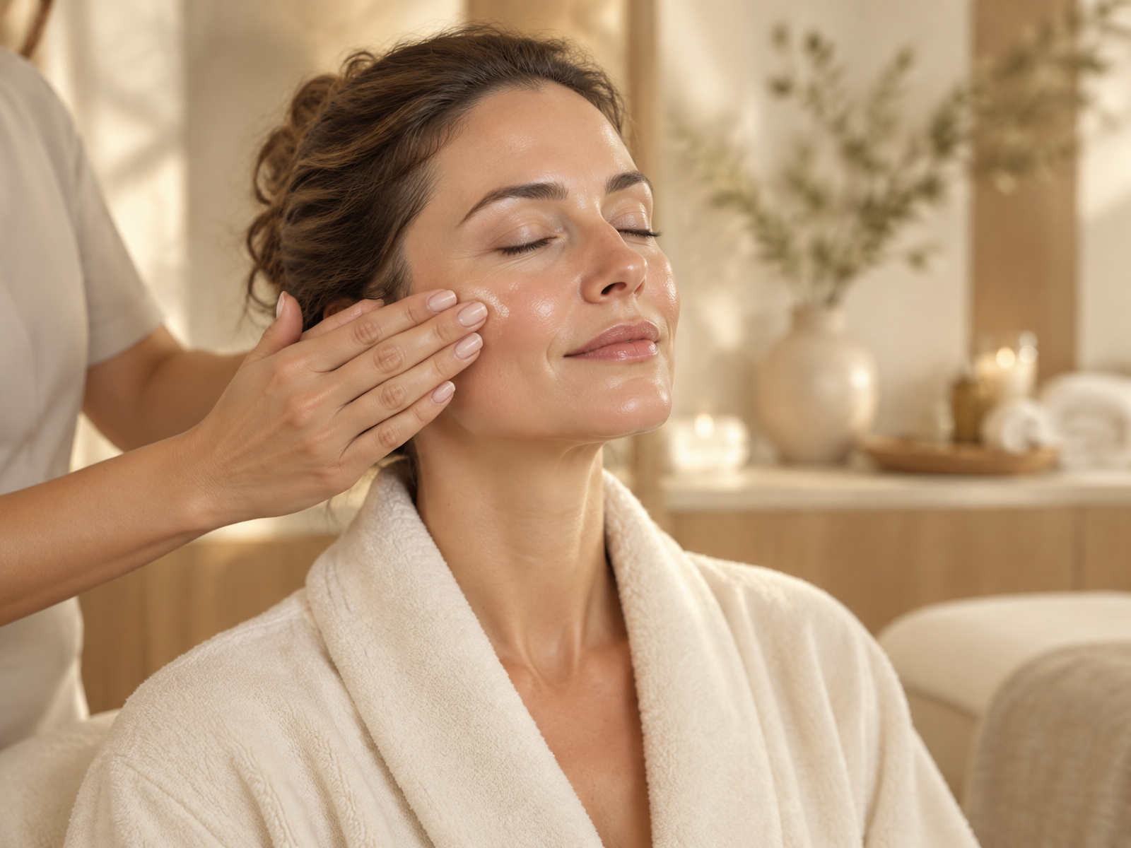 Therapist gently applying finishing skincare to a client's skin after a Biologique Recherche facial at OR'Si Skin in Romford