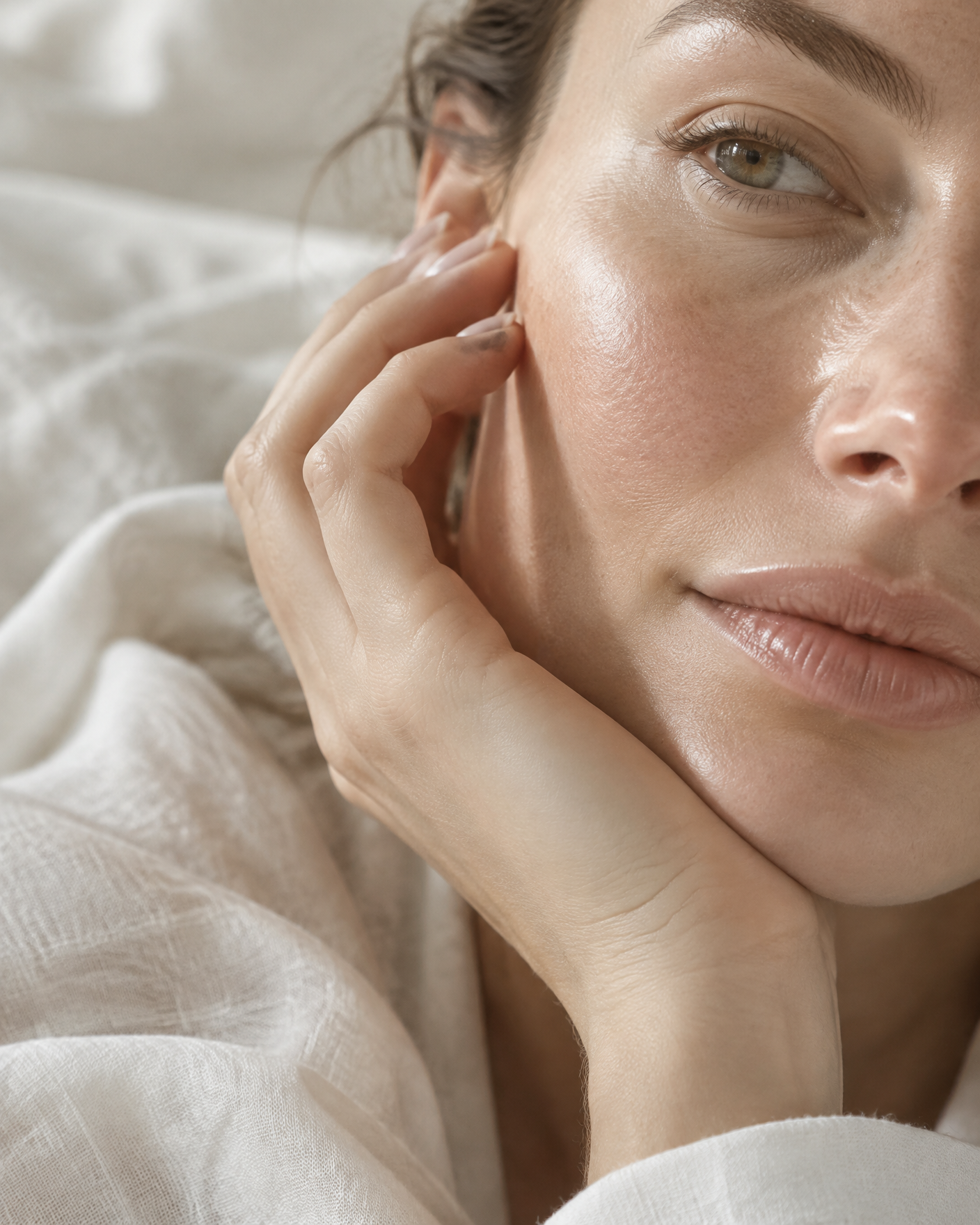Natural skin texture and visible pores in soft daylight