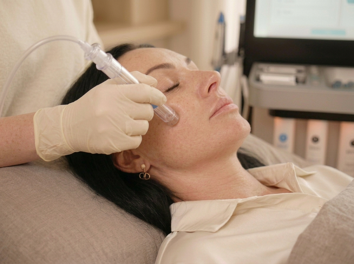 Close-up of a client receiving a gentle HydraFacial treatment at OR'Si Skin in Romford